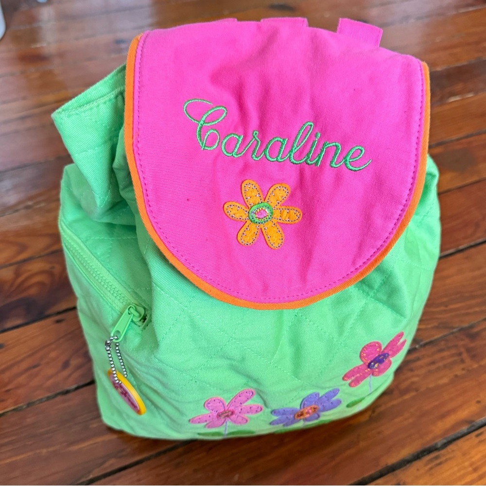 Stephen Joseph Signature Mini Backpack Drawstring Pink & Green Flowers Caraline